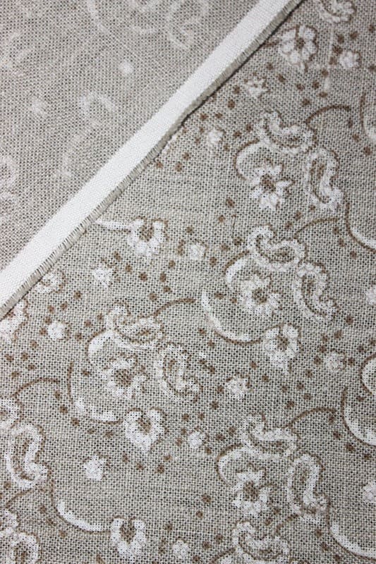 Artisanal Hand Block Print Grey Floral Thick Linen Fabric - Jonk