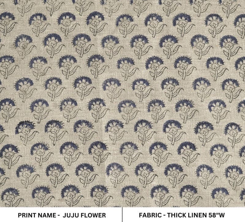 Aristanal Hand Block Print Beige FloralThick Linen Flower - Juju Flower