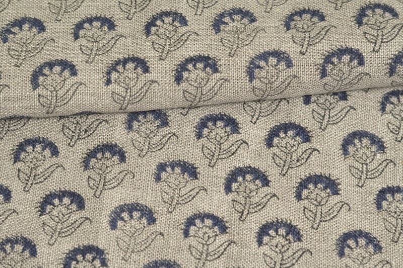 Aristanal Hand Block Print Beige FloralThick Linen Flower - Juju Flower
