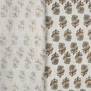 Indian Hand Block Print Brown Floral Pure Linen Fabric - Ashok