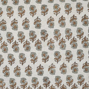 Indian Hand Block Print Brown Floral Pure Linen Fabric - Ashok
