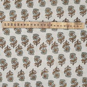 Indian Hand Block Print Brown Floral Pure Linen Fabric - Ashok