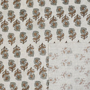 Indian Hand Block Print Brown Floral Pure Linen Fabric - Ashok