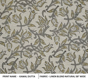 Indian Hand Block Print Green Floral Linen Blend Fabric - Kamal Dutta