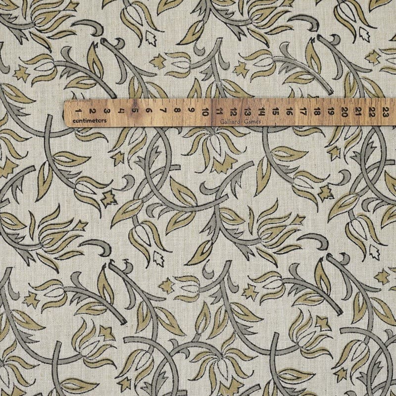 Indian Hand Block Print Green Floral Linen Blend Fabric - Kamal Dutta