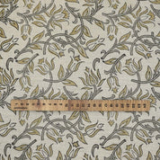 Indian Hand Block Print Green Floral Linen Blend Fabric - Kamal Dutta
