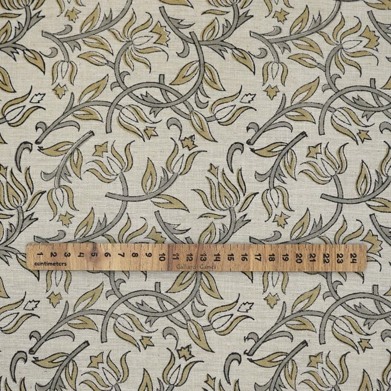 Indian Hand Block Print Green Floral Linen Blend Fabric - Kamal Dutta