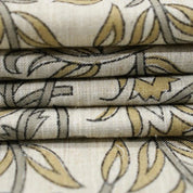 Indian Hand Block Print Green Floral Linen Blend Fabric - Kamal Dutta