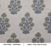 Indian Hand Block Print Green Floral Pure Linen Fabric - Morpankh