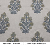 Indian Hand Block Print Green Floral Pure Linen Fabric - Morpankh