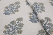 Indian Hand Block Print Green Floral Pure Linen Fabric - Morpankh