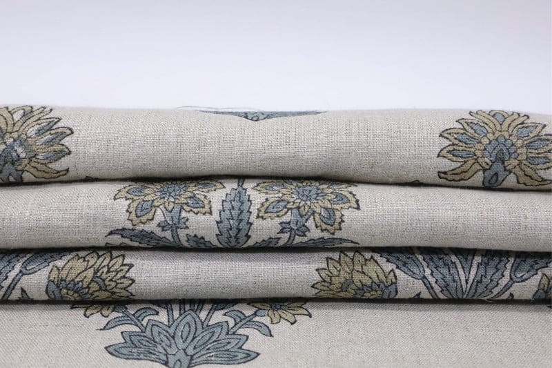 Indian Hand Block Print Green Floral Pure Linen Fabric - Morpankh