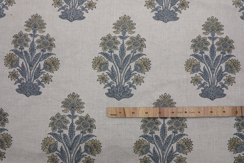 Indian Hand Block Print Green Floral Pure Linen Fabric - Morpankh