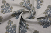 Indian Hand Block Print Green Floral Pure Linen Fabric - Morpankh
