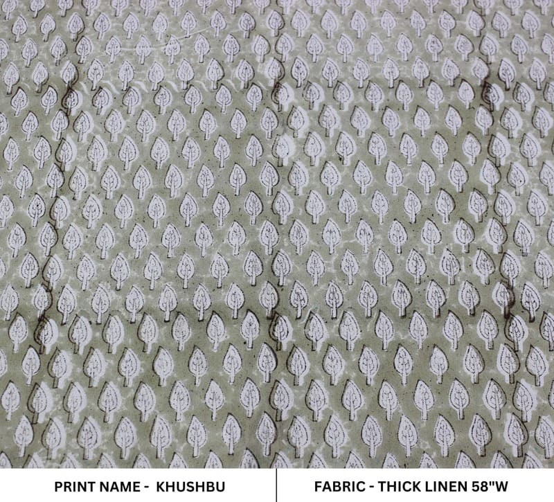 Aristnal Hand Block Print GrayThick linen Fabric 58 W - Khushbu