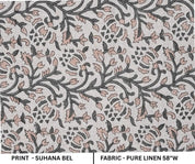 Indian Handcrafted Block Print Grey Pure Linen Fabric - Suhana Bel