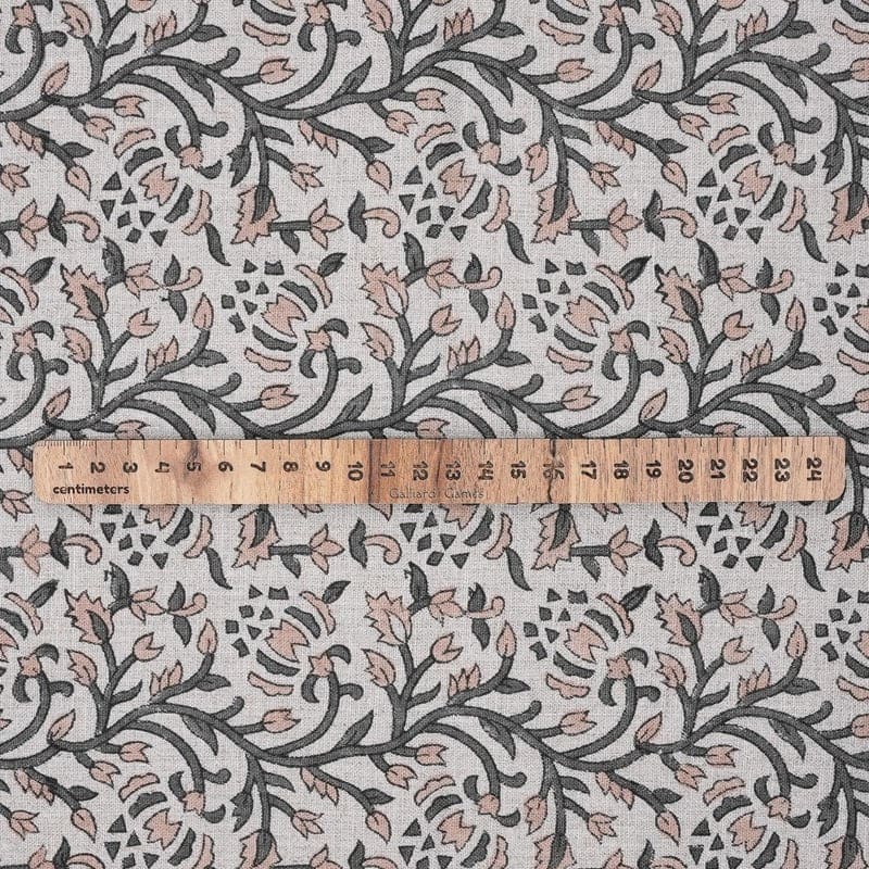 Indian Handcrafted Block Print Grey Pure Linen Fabric - Suhana Bel