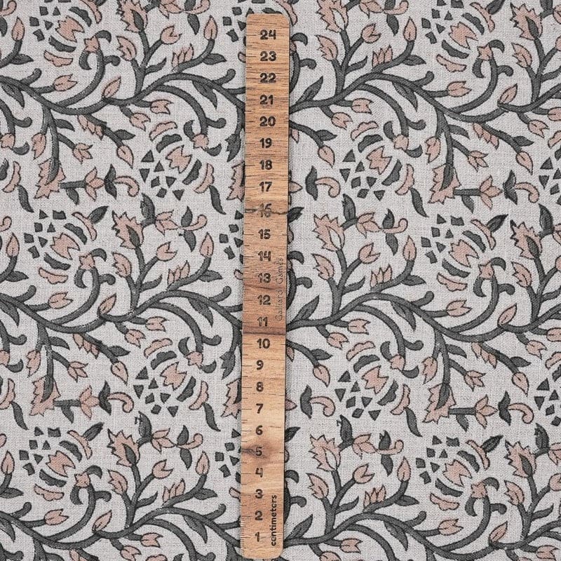 Indian Handcrafted Block Print Grey Pure Linen Fabric - Suhana Bel