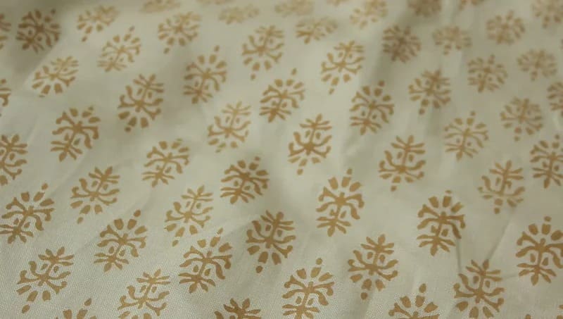 Handmade Block Bronze Print Off white Linen Fabric - Kashi
