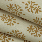 Handmade Block Bronze Print Off white Linen Fabric - Kashi
