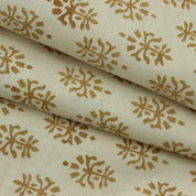 Handmade Block Bronze Print Off white Linen Fabric - Kashi