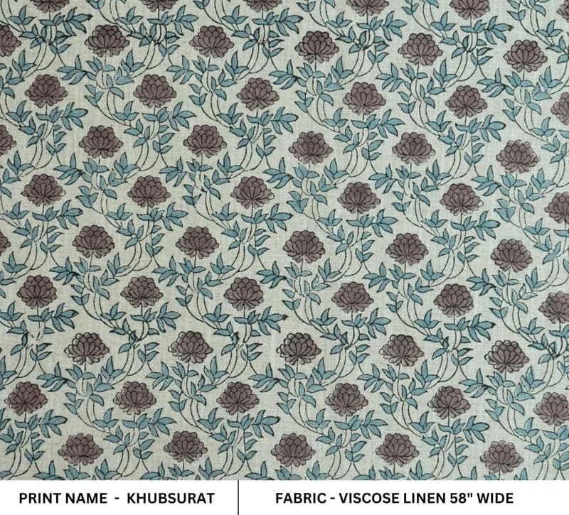 Indian Handmade Block Print Brown Viscose Linen Fabric - Khubsurat