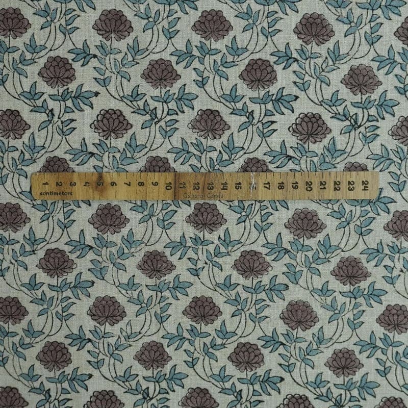 Indian Handmade Block Print Brown Viscose Linen Fabric - Khubsurat