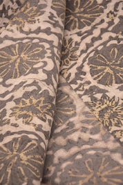 Aristan Handmade Block Print Brown Floral Pure Linen Fabric - Ambika