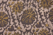 Aristan Handmade Block Print Brown Floral Pure Linen Fabric - Ambika