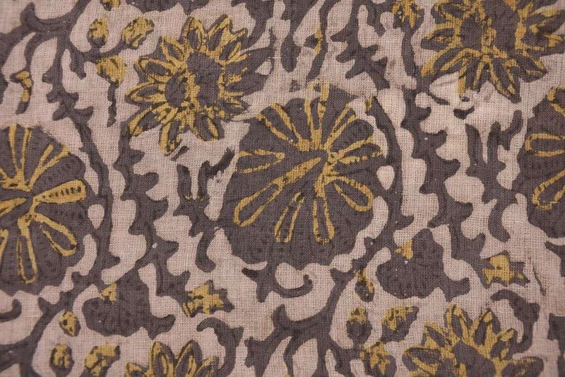 Aristan Handmade Block Print Brown Floral Pure Linen Fabric - Ambika