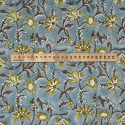 Handmade Block Print Green Floral Viscose Linen - Naayab
