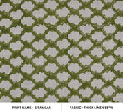 Premium Hand Block Print Grey Floral Thick Linen Fabric - Kesariya