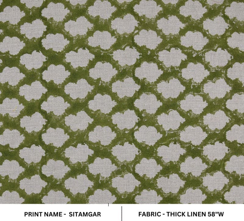 Premium Hand Block Print Grey Floral Thick Linen Fabric - Kesariya