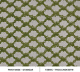 Premium Hand Block Print Grey Floral Thick Linen Fabric - Kesariya