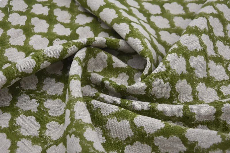 Premium Hand Block Print Grey Floral Thick Linen Fabric - Kesariya