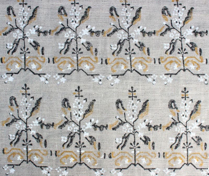 Indian Handmade Block Print Mustard Thick Linen Fabric - Nakshatra