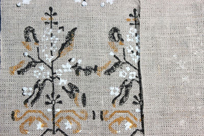 Indian Handmade Block Print Mustard Thick Linen Fabric - Nakshatra