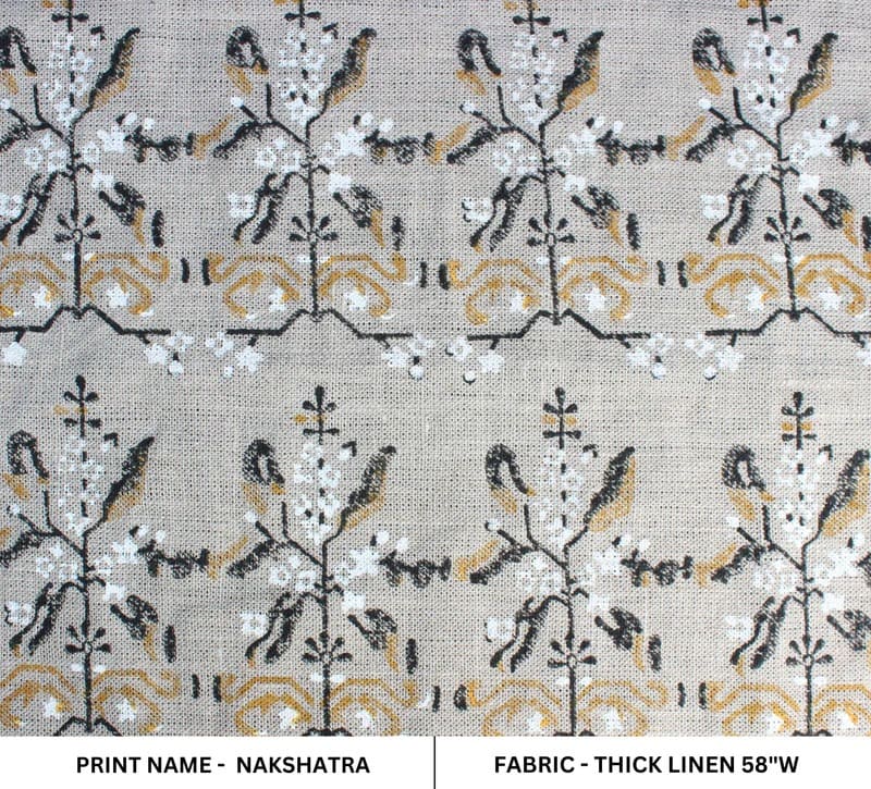 Indian Handmade Block Print Mustard Thick Linen Fabric - Nakshatra