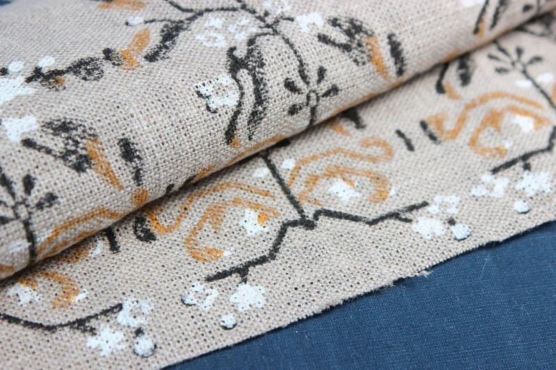 Indian Handmade Block Print Mustard Thick Linen Fabric - Nakshatra