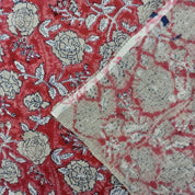 Aristan Handmade Block Print Red Floral Pure Linen Fabric - Gulzar