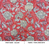 Aristan Handmade Block Print Red Floral Pure Linen Fabric - Gulzar