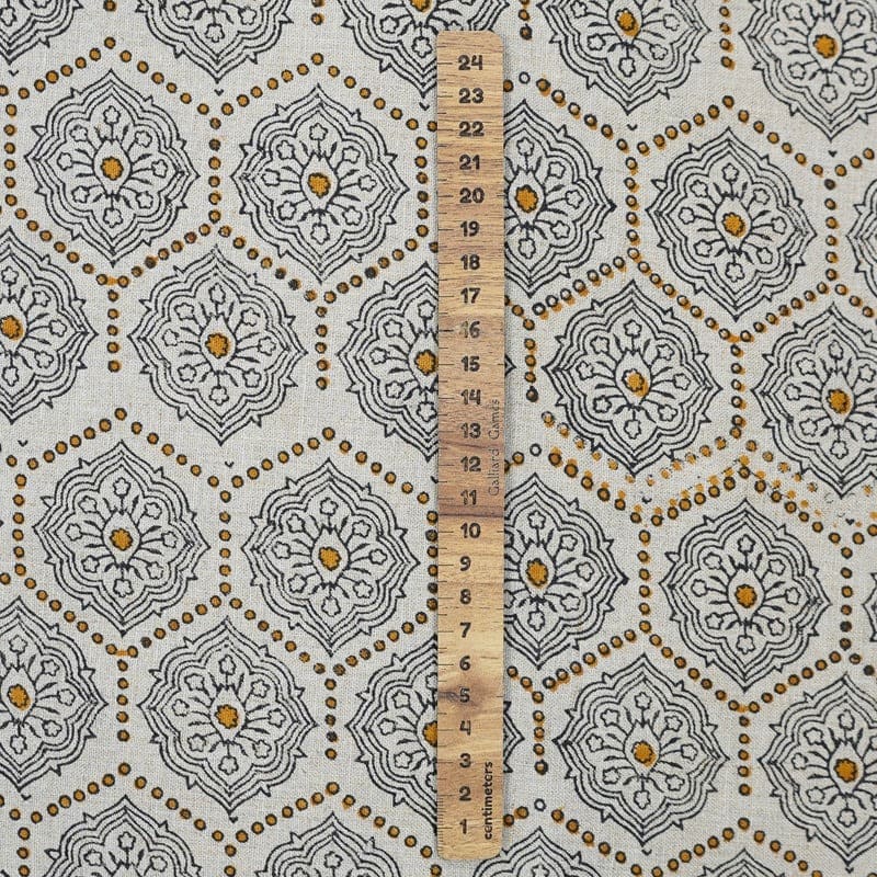 Indian Hand Block Print orange Pure Linen Fabric - Charakha