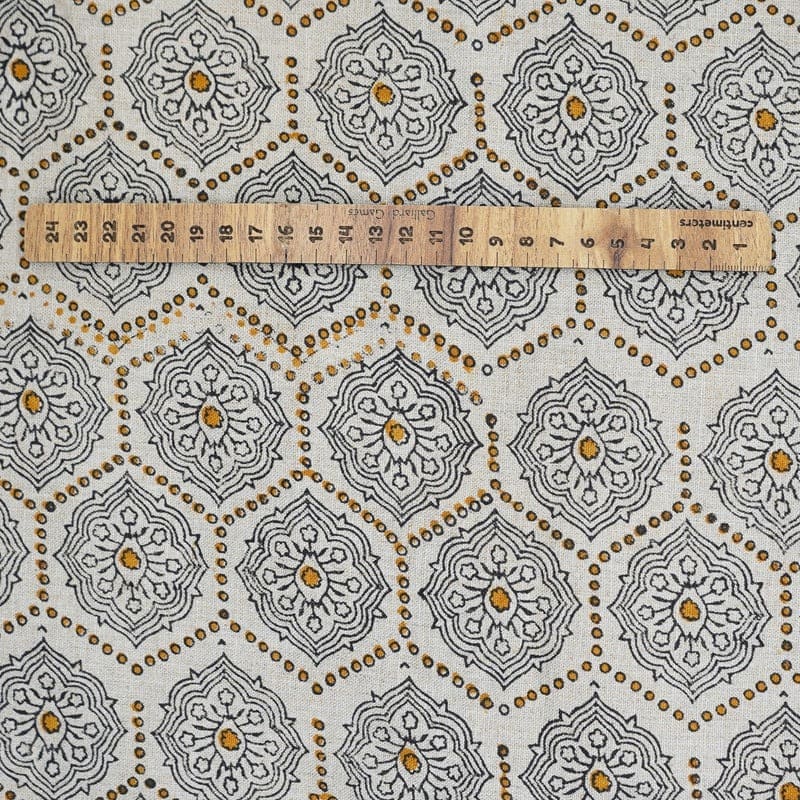 Indian Hand Block Print orange Pure Linen Fabric - Charakha
