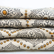 Indian Hand Block Print orange Pure Linen Fabric - Charakha