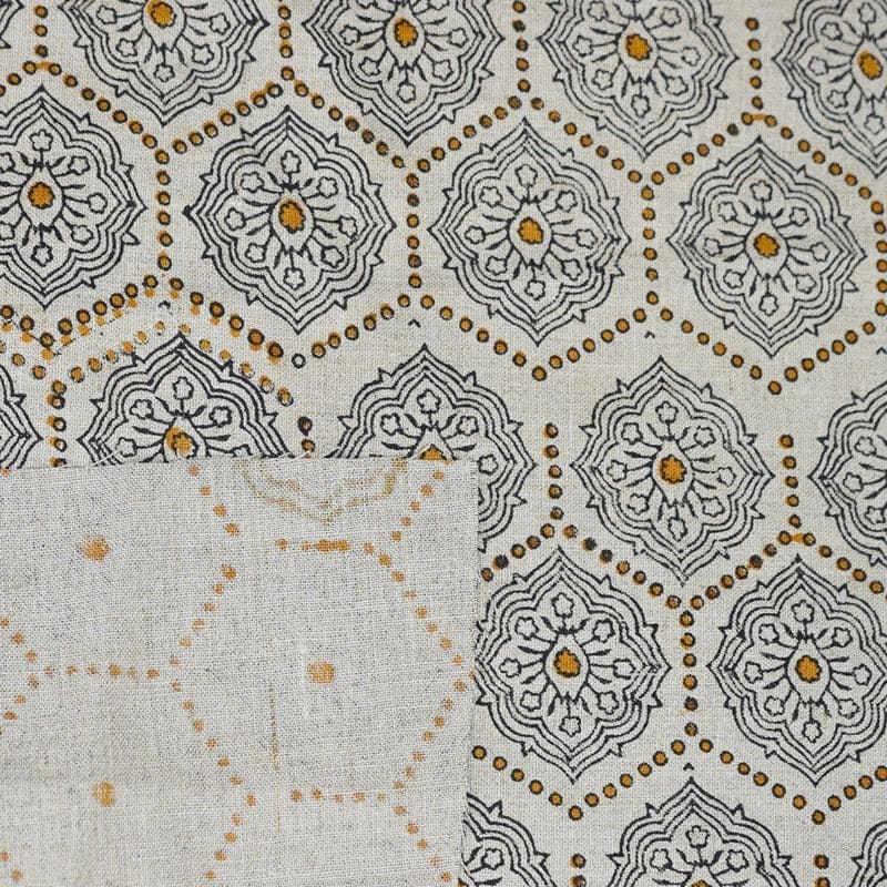 Indian Hand Block Print orange Pure Linen Fabric - Charakha