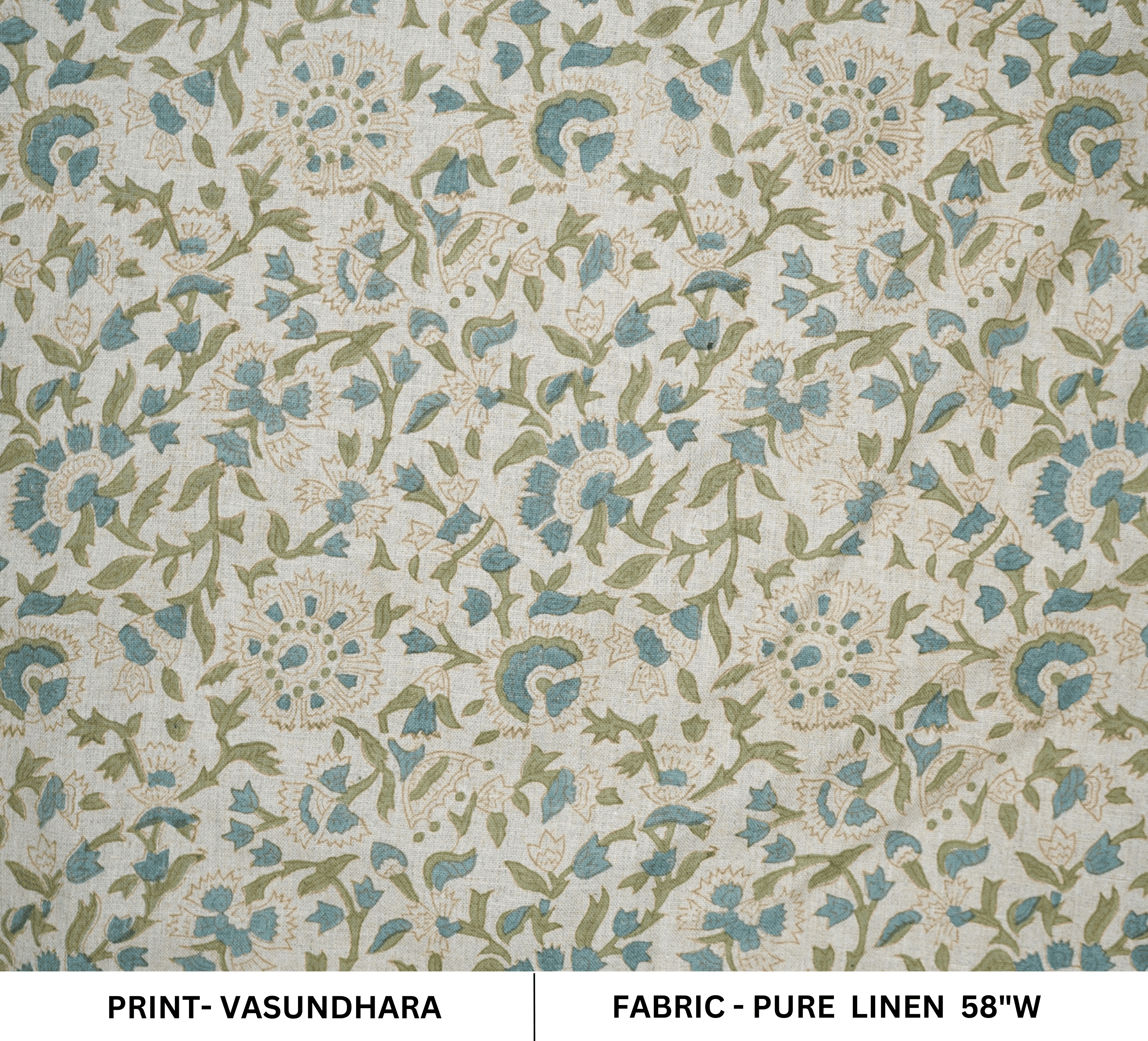 Indian Aristan Hand Block Print Blue Pure Linen Fabric - Vasundhara