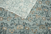 Artisan Block Print Brown & Gray Floral Thick Linen Fabric - Naayab
