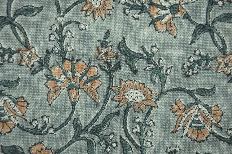 Artisan Block Print Brown & Gray Floral Thick Linen Fabric - Naayab