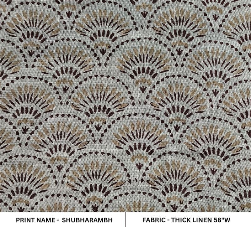 Indian Block Print Brown Floral Thick Linen Fabric - Shubharambh