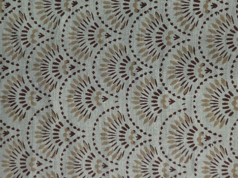 Indian Block Print Brown Floral Thick Linen Fabric - Shubharambh